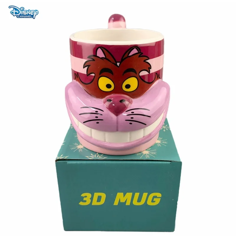 Disney Alice in Wonderland Cheshire Cat Mark 3D Stereo Cartoon Pink Breakfast Milk Coffee Mug Creative Ceramic Cup