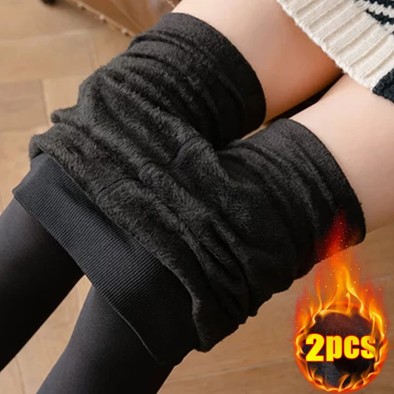 

Black Skin Winter Velvet Footed Leggings Thermal Thick Stocking High Waist Elastic Tights for Women Daily Wear Slimming Pants