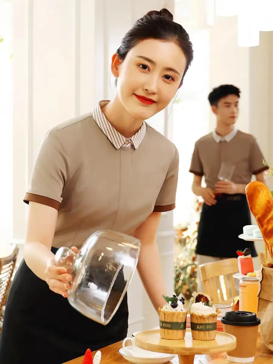 Caffetteria Cameriere estivo Abiti da lavoro Ristorante occidentale Panetteria Torta Latte Negozio di tè Uniforme e grembiule Set Abbigliamento da lavoro