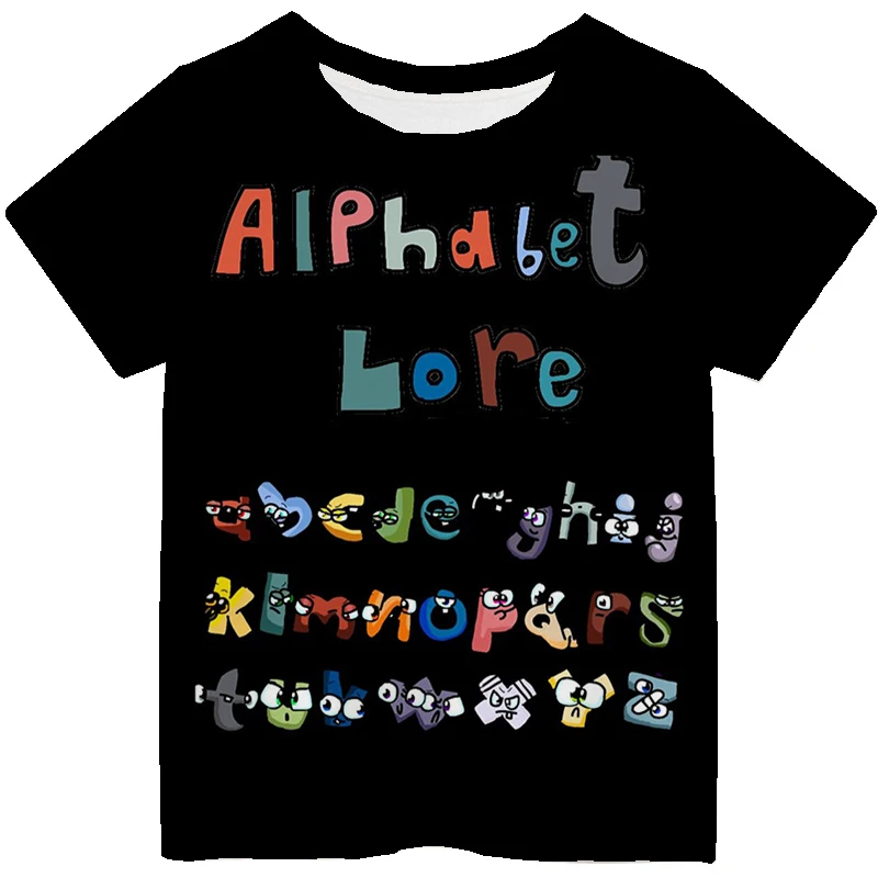 Alphabet Lore T-shirt Kids Clothes Boys Girls Casual O-neck T Shirt Cartoon Short Sleeve Tops Summer Children\'s Clothing 2-14Y