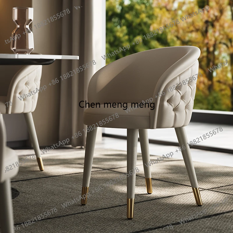 

Italian leather dining chairs, home light luxury modern simple back chairs, high-end solid wood dining table chairs