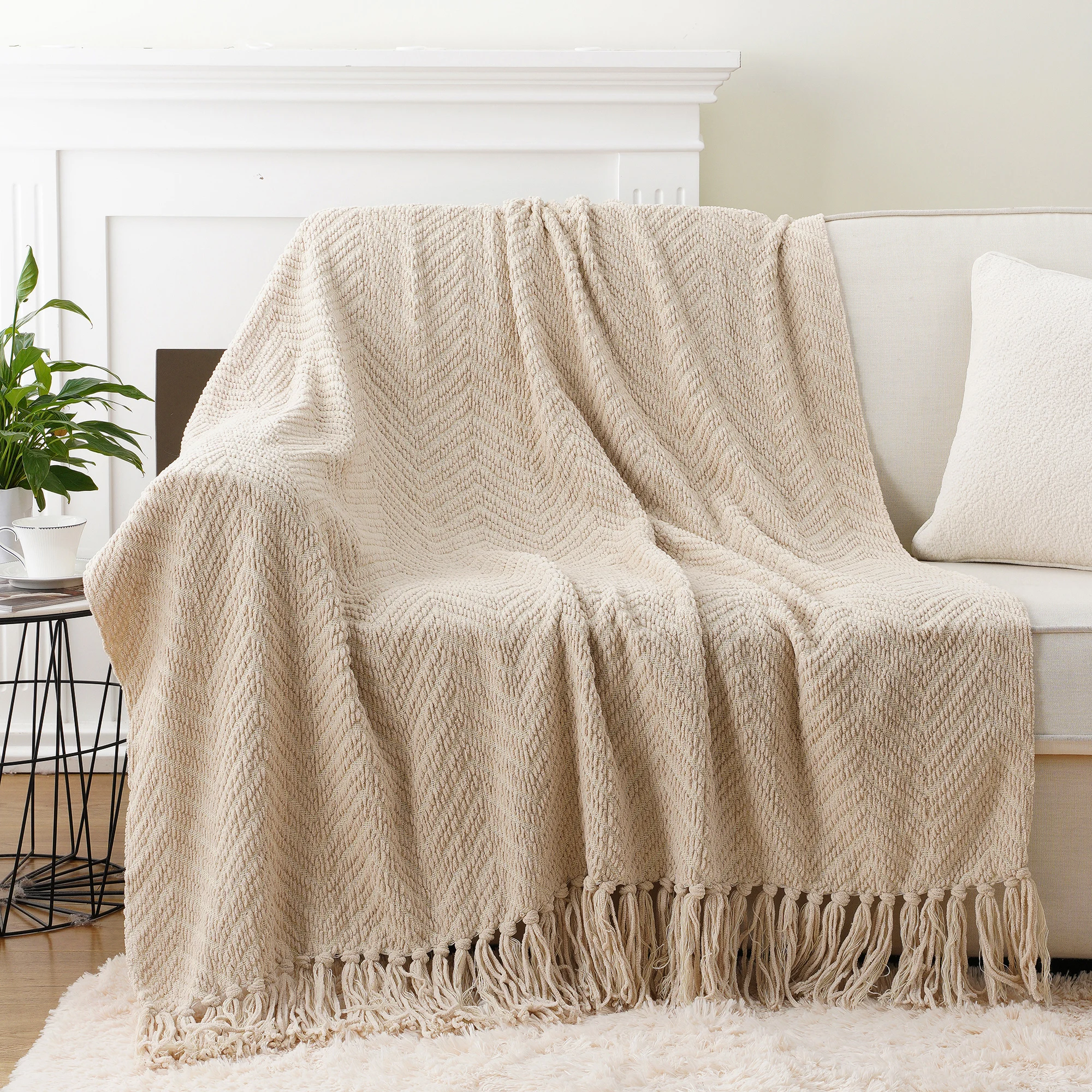 Battilo Chenille Knitted Throw Blanket for Couch Soft Thick Decorative Sofa Blanket Plaid Bed Throws Spring Living Room Decor