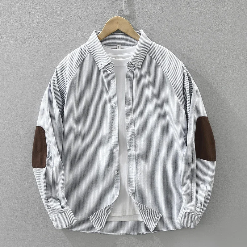 

Casual Pin-Striped Office Shirt for Men Loose Patchwork Long Sleeve Shirts Oversize Fashion Men's Clothing 2025 Autumn New Style