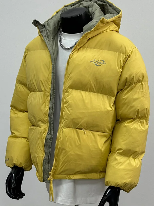 

Американская утепленная зимняя куртка для мужчин с капюшоном, свободная модная желтая хлопковая стеганая куртка-пуховик, верхняя одежда