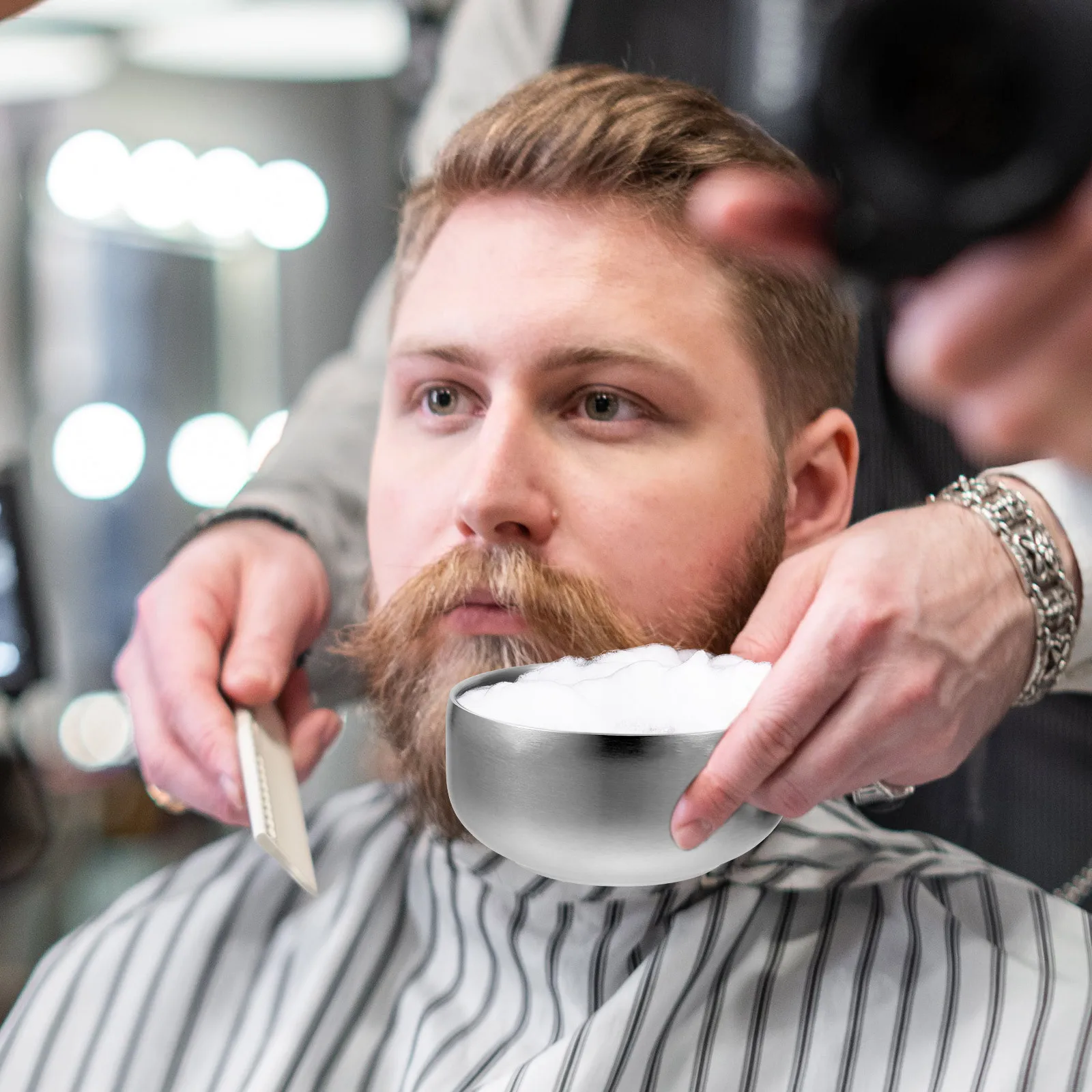 Tigela de creme com tampa para casa, barbeiro, salão de barbear, tigelas de barbear para homens, tigela de sabão prateada