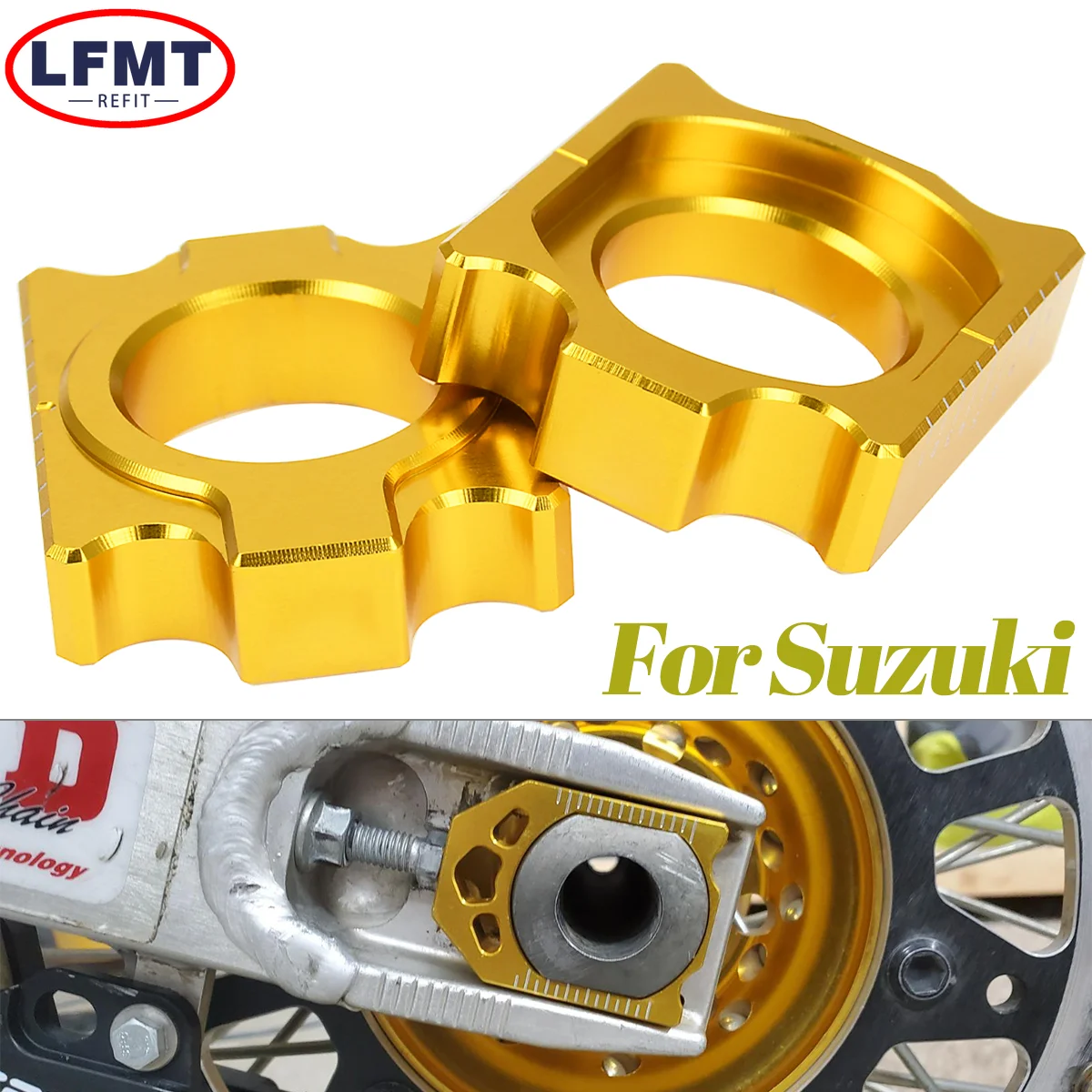 

For Suzuki RMZ250 RMZ450 RMX450Z 25mm CNC Aluminum Rear Chain Adjuster Axle Block For Kawasaki KX125 KX250 KX250F KX450F KLX450R