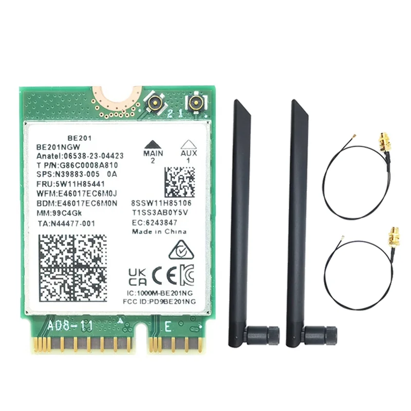 

Exquisite-BE201 BE201NGW WIFI7 Card M.2 Cnvio3 8774Mbps Tri-Band BT5.4 Wireless WIFI Module +8DB Antennas For Win10/11 64-Bit