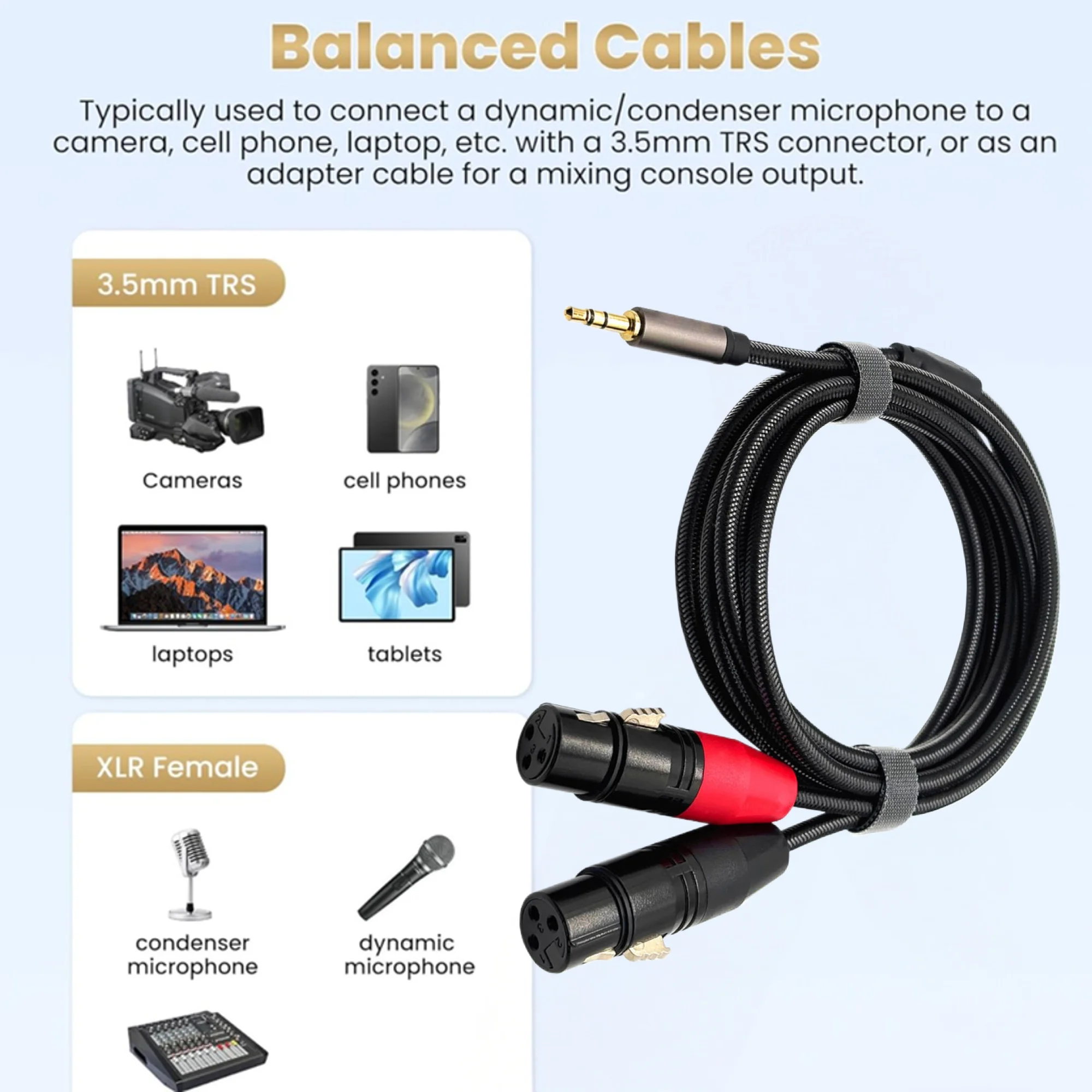3,5-mm-Klinkenstecker auf XLR-Audiokabel, TRS-Stereo-Stecker auf Buchse, Dual-XLR-Splitter für Mischpulte, Lautsprecher und Verstärker – Detail 11