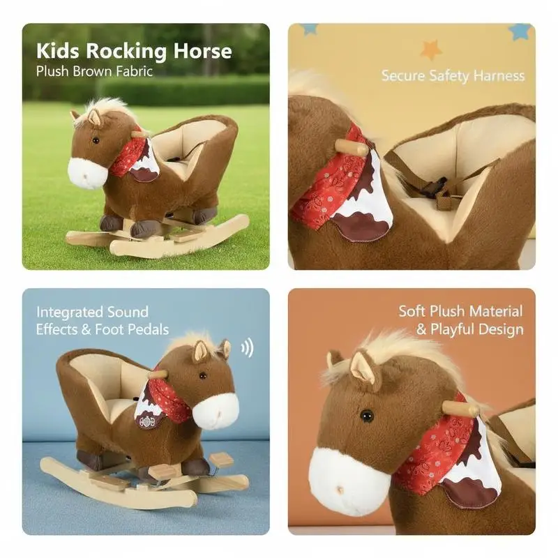 Rocking horse, rocking animal, integrated seat, safety belt, sound function, neighing, 18-36 months, brown view 5