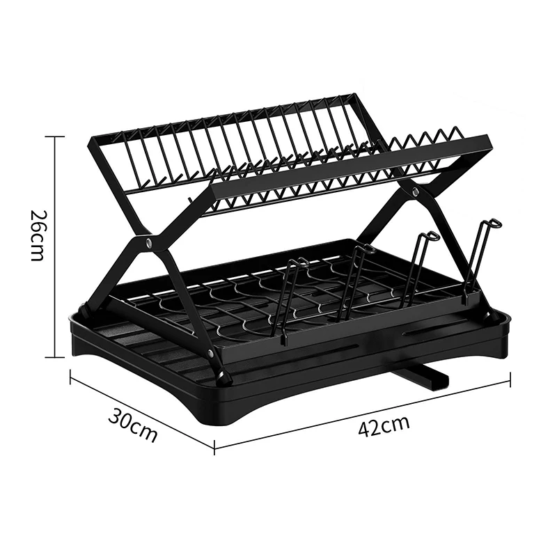 

Kitchen Counter Dish Drainer Storage Rack Collapsible Dish Bowl Rack Water Cup Organizer with 360° Retractable Drain