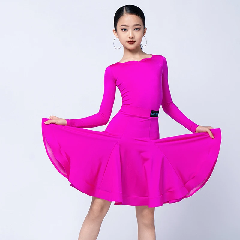 Chidren\'S Ballroom Dance Competition Dress Girls Latin Dance Clothes Costume Long Sleeves Latin Practice Clothing DWY9004