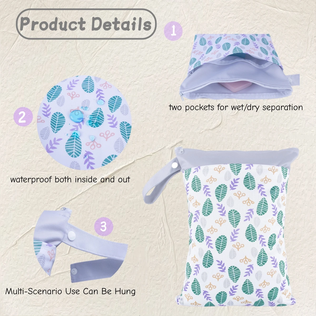 New Mommy Diaper Bag for Baby,Two Pockets Dry/Wet Bag With Zippers, Waterproof Swimwear Bag,Yoga Bag, Reusable Can Be Hung Bag