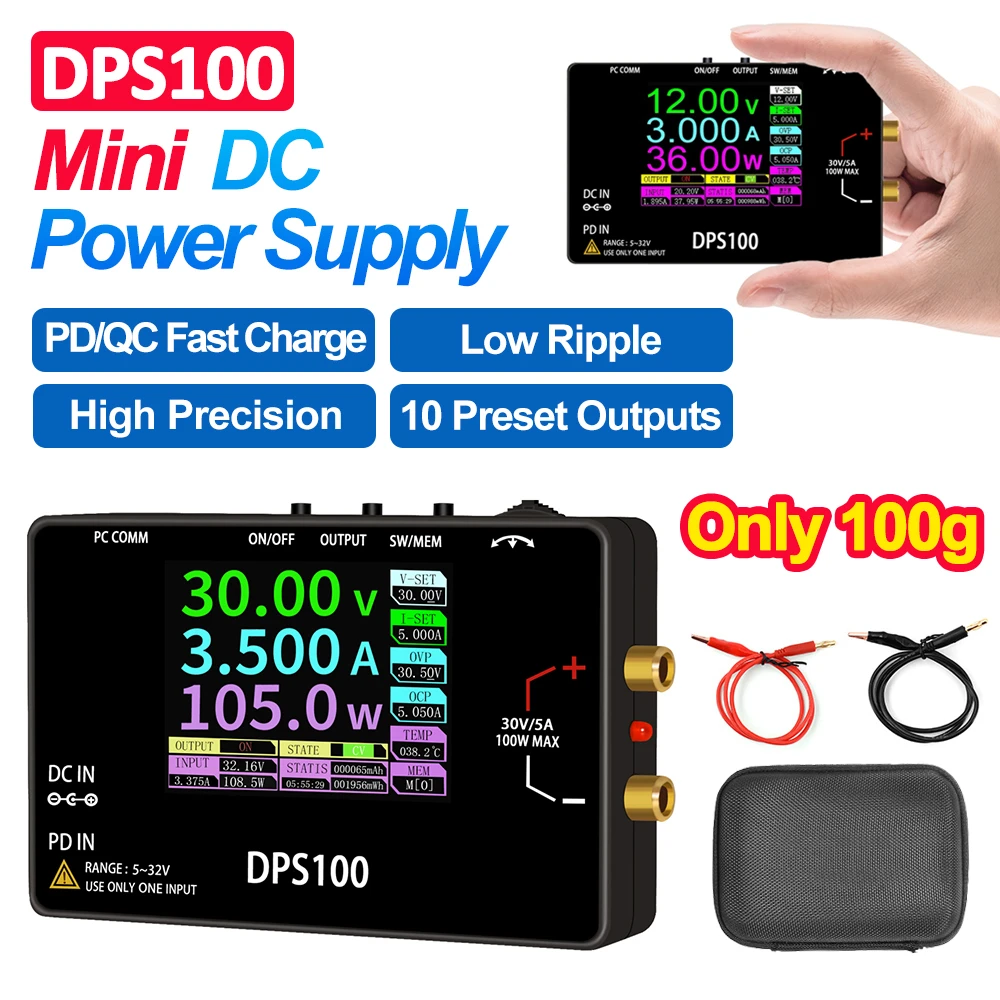 DPS100 Pocket Laboratory DC Power Supply 30V 5A 100W Regulador de tensão ajustável Bancada Switching PD QC