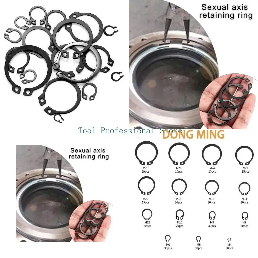 

57QF 300pcs Clip Set 4mm to 28 Size Precisions Rings Assortment Comprehensive Clip Selection for Mechanics & Enthusiasts