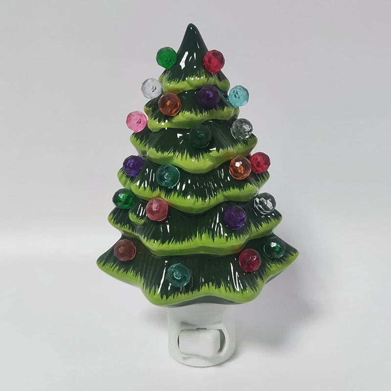 Christmas Tree Night Light Vintage Green Christmas Tree Wall Plug In Night Light Hand Painted Nightlight Bedside Lamp