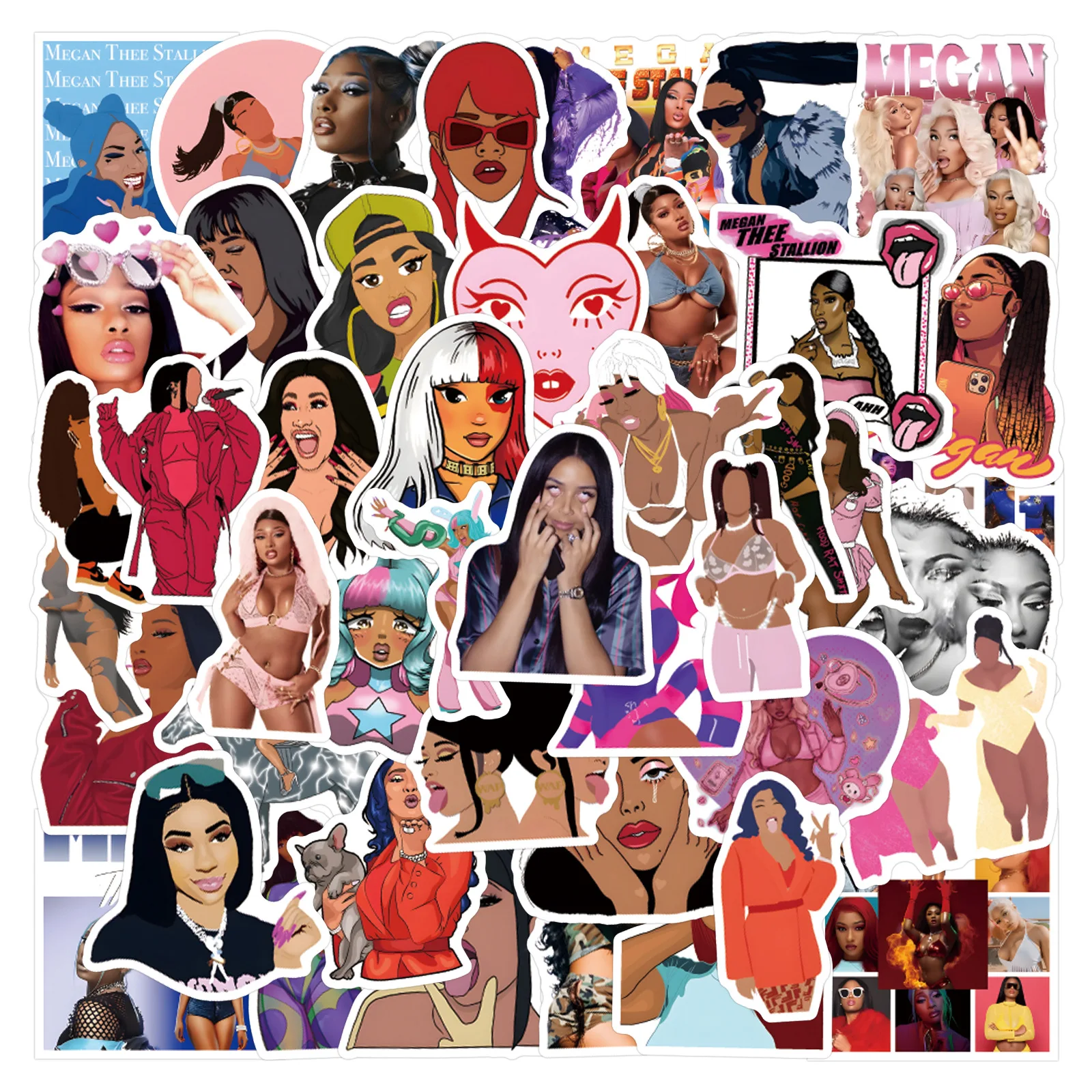 

55 шт. новые наклейки с граффити Megan Thee Stallion «сделай сам», крутой чехол для скейтборда, ноутбука, телефона, портативная коллекция для фанатов гитары, подарок