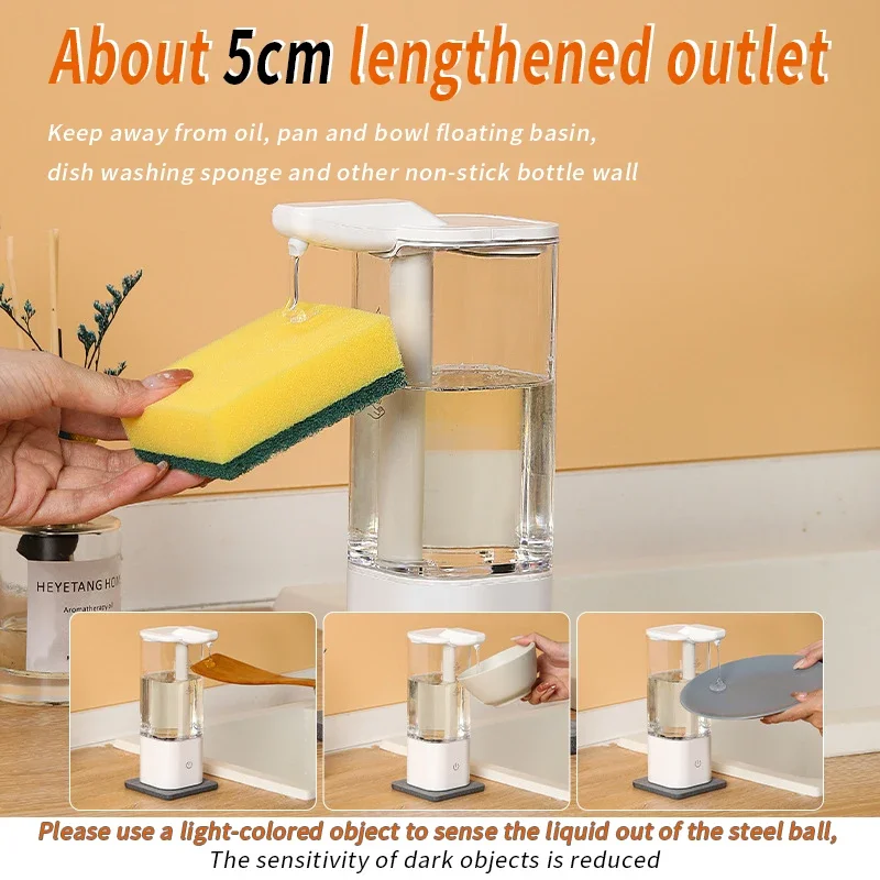 Automatic Liquid Soap Dispenser Kitchen Touchless Sponge High Capacity Self Cleaning Detergent Dispenser Bathroom Dispenser