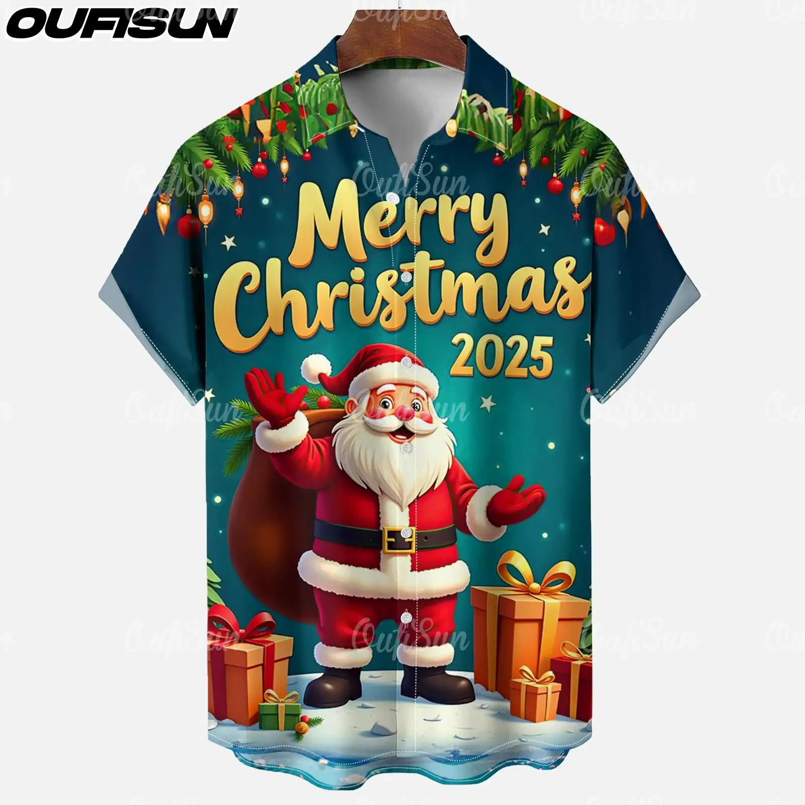 Christmas Men's Shirt Santa Claus Graphic Print Tee Summer Casual Short Sleeve Shirt Fashion Funny Shirts Men Oversized Clothing