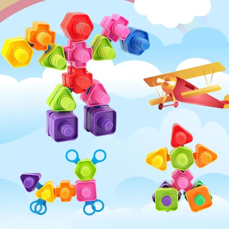 Juego de bloques de construcción Montessori para niños, juguetes educativos de clasificación, tuercas y pernos, formas, colores a juego, regalo divertido, 29 piezas