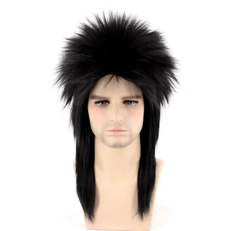 

Новый мужской парик Мужской средней длины вьющийся волнистый черный полный парик