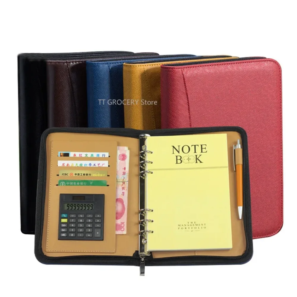 A6/A5/B5 Manager Folder Padfolio Diary Notebook and Journal Calculator Binder Spiral Note Book Business Zipper Bag Line Handbook