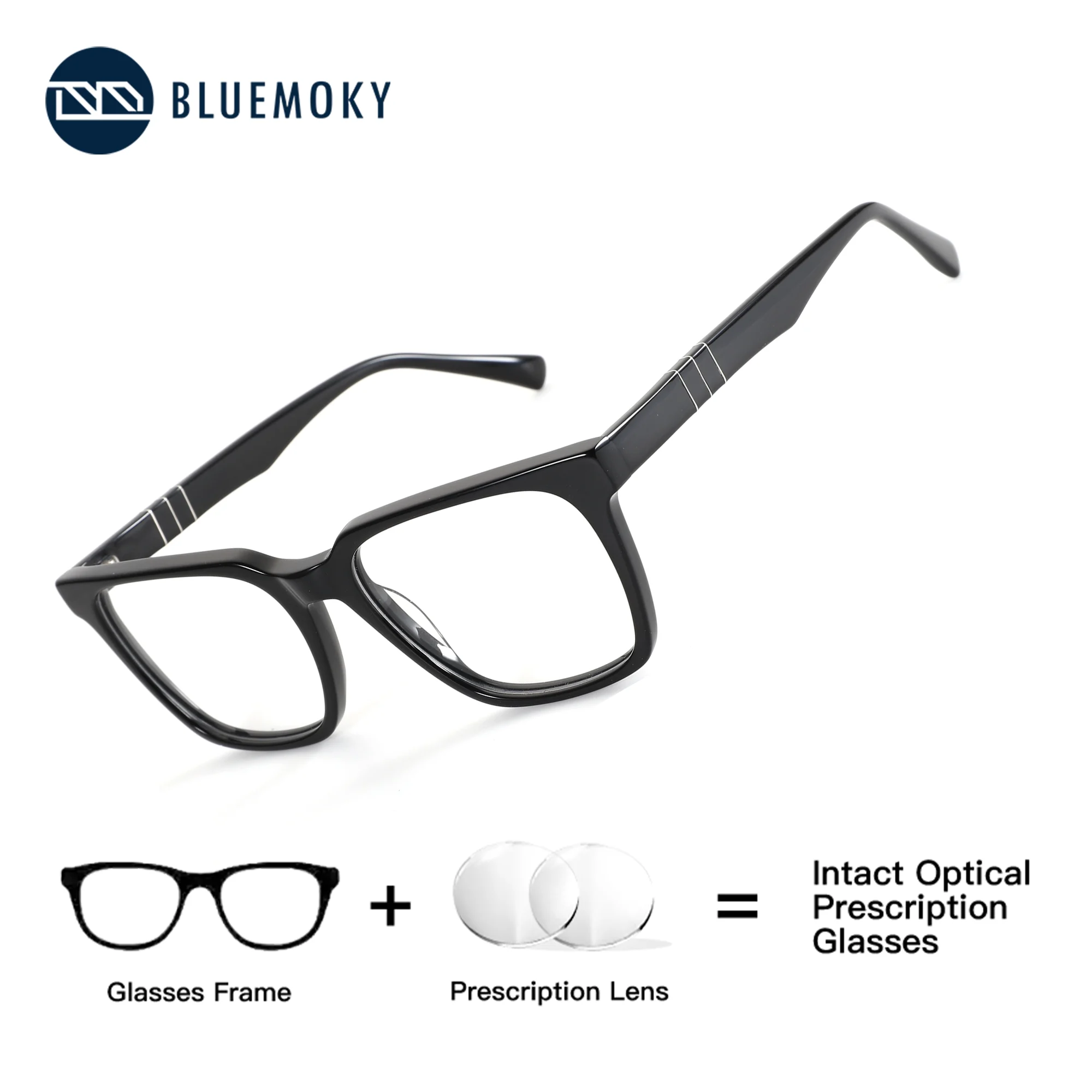 

BLUEMOKY Rectangle Acetate Prescription Lenses and Frames Photochromic Anti Blue Light Myopia Men's Optical Glasses