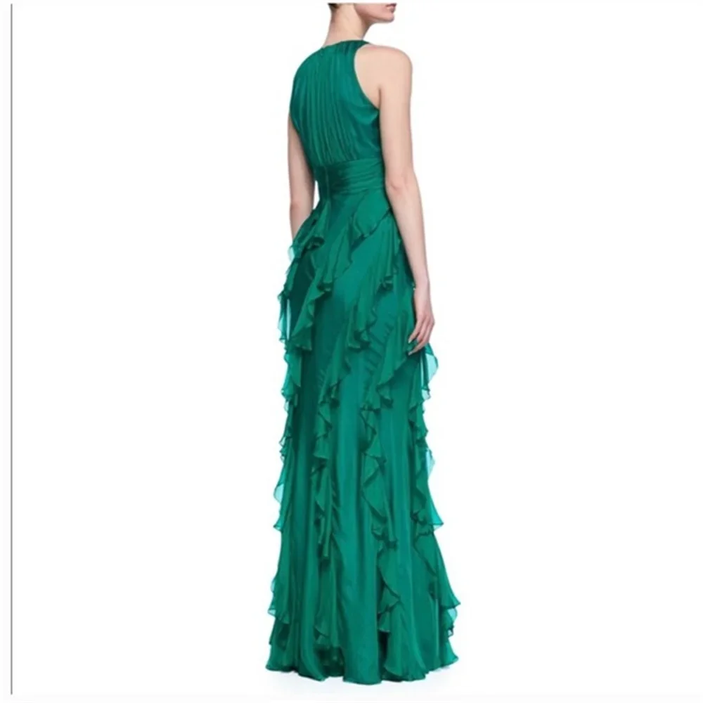 Elegant Lady Green Ruffle Prom Dressess A-line Formal Occasions Party Dress 2024Vestidos De Noche Custom Evening DressCL-775