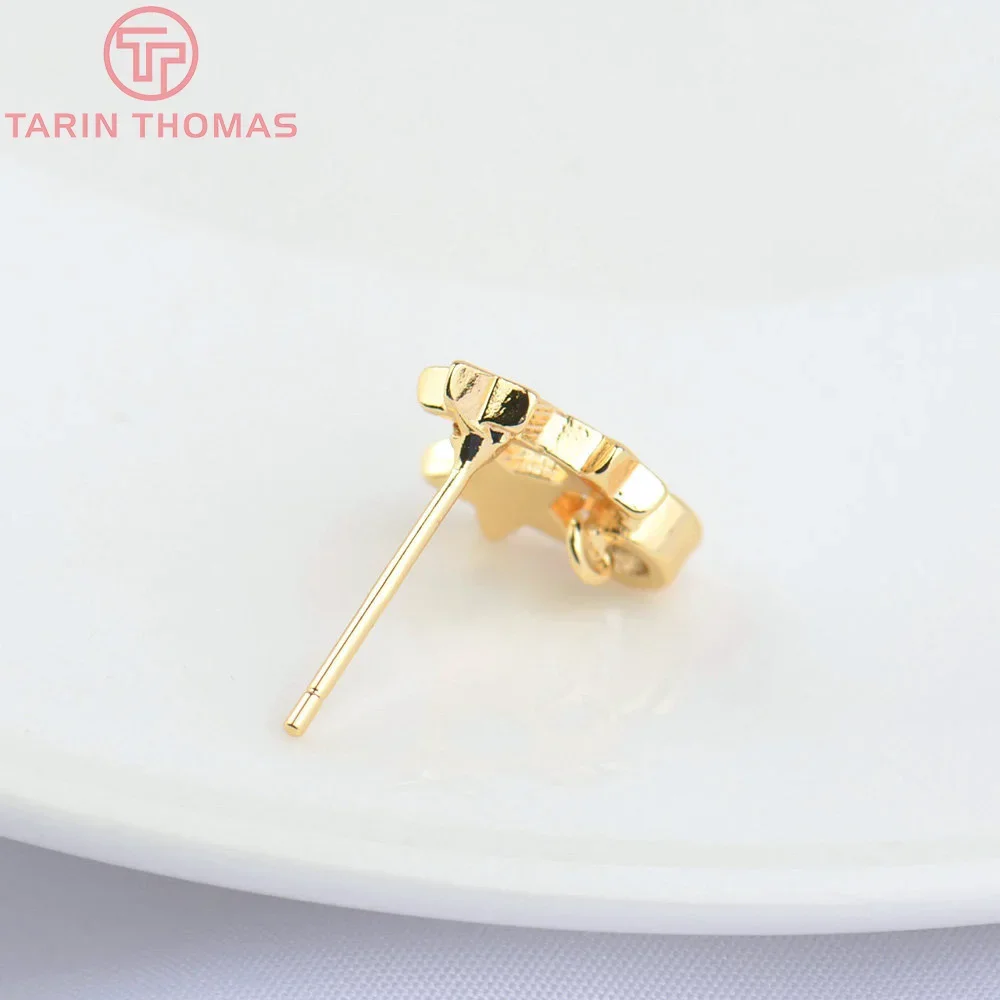 (5043)6PCS 10x13MM 24K Gold Color Brass with Zircon Star Stud Earrings Earrings Diy Jewelry Findings Accessories  Wholesale