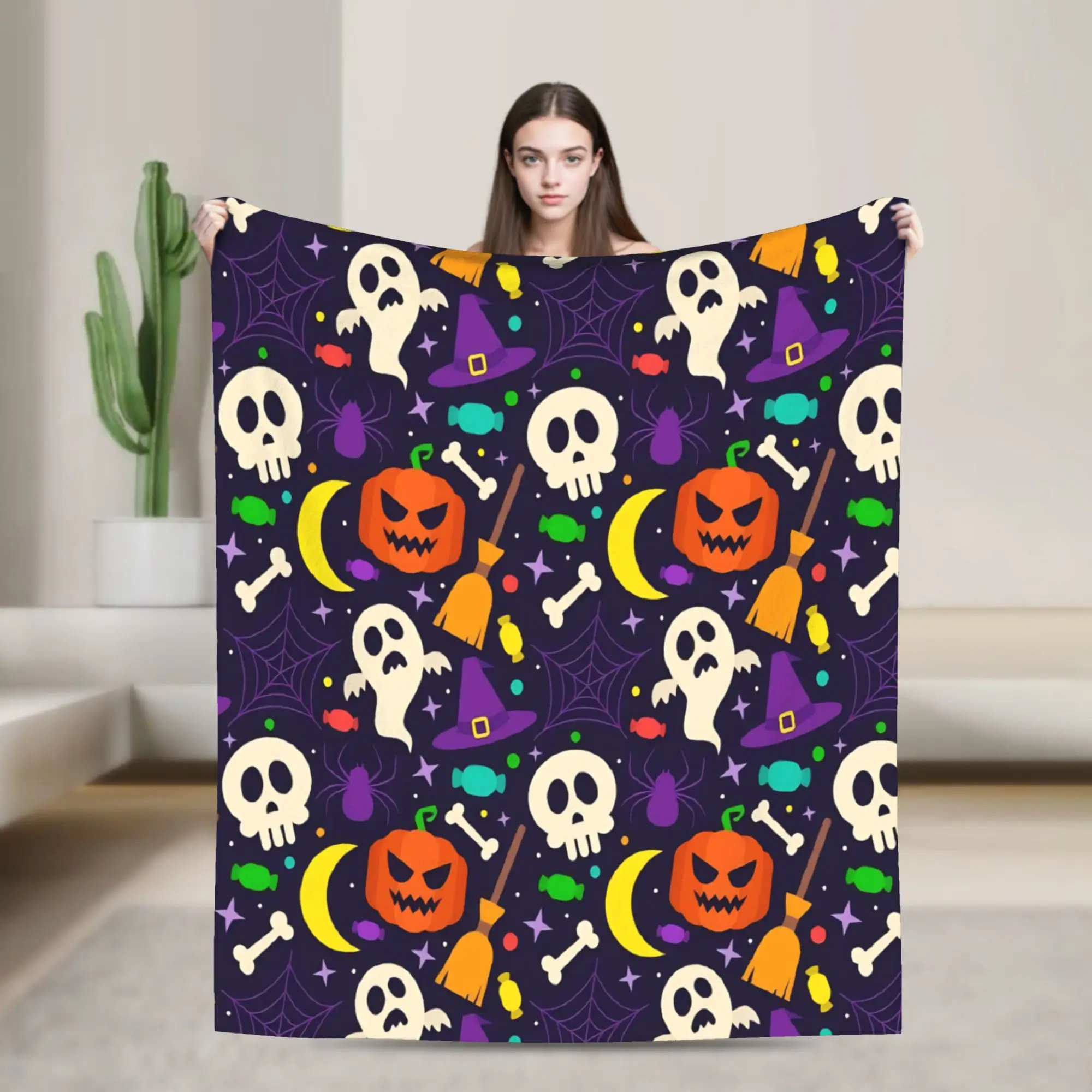 Halloween Blankets Ghost Skull Bats Fuzzy Awesome Soft Throw Blanket for Coverlet All Season
