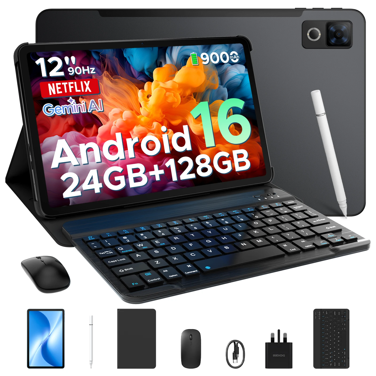 DOOGEE Android 16 U12 2 in 1 Tablet PC 12 inch Gemini AI 24GB (6 + 18) 128GB mAh Batterij Widevine L1 beugel Wifi Tablet PC