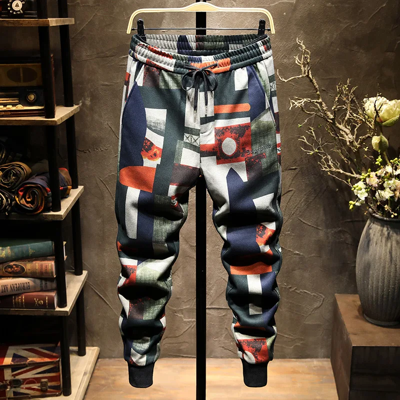 

2024Autumn and Winter Casual Pants Men's Affordable Luxury Fashion Trendy Contrast Color Geometric Printed High-End Sports Pants