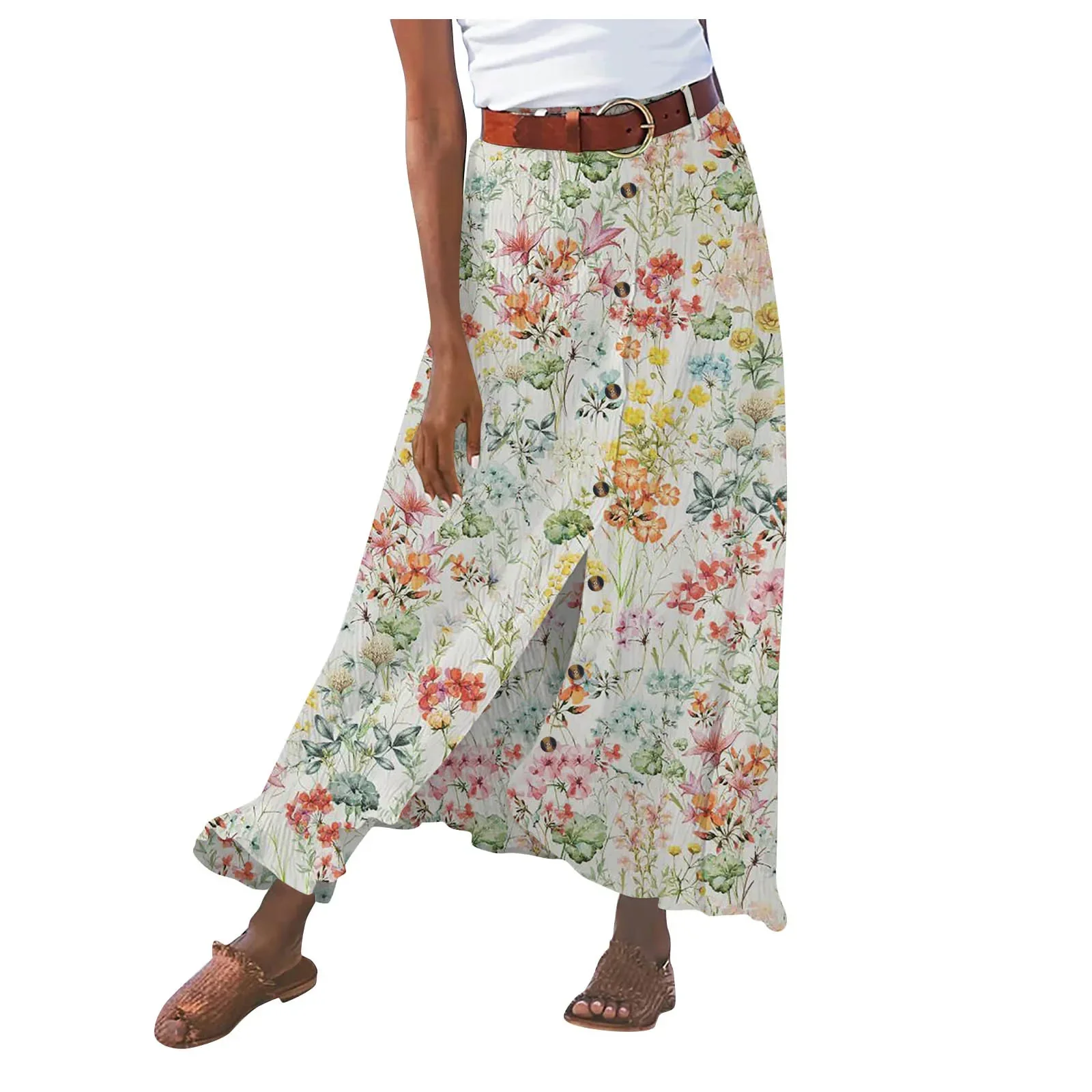 Dames S-2XL Maat Katoen En Linnen Rok Amazon Grensoverschrijdende Buitenlandse Handel Split A-Lijn Tas Billen Midden Taille Lange Rok