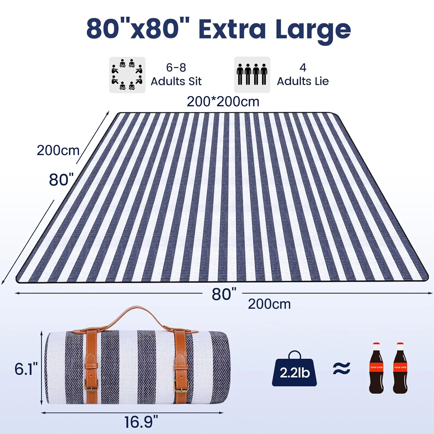 

Очень большое пляжное одеяло для пикника на 8 взрослых, водонепроницаемое, песконепроницаемое, для улицы, 200*200 см, складное, для кемпинга и путешествий по траве