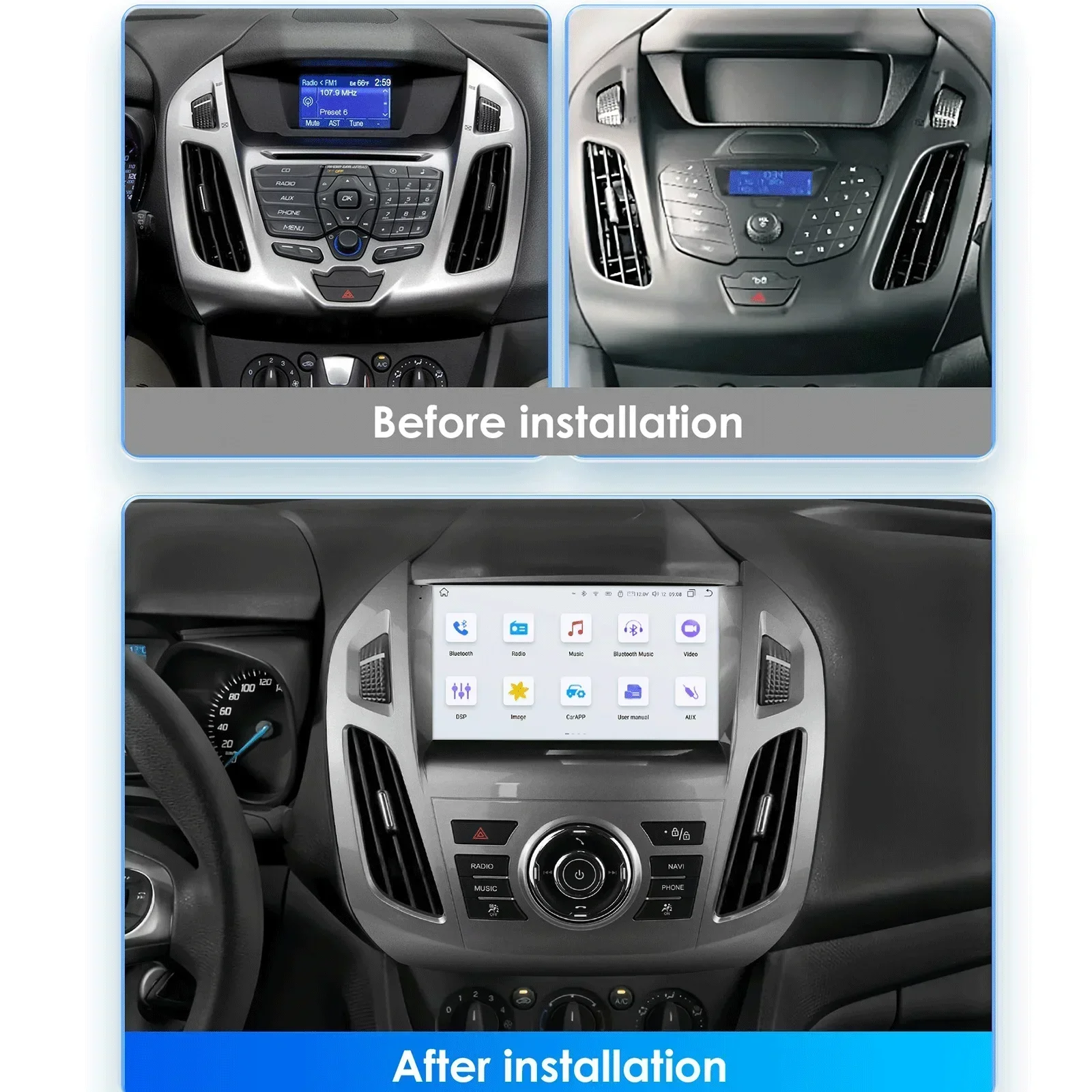Carplay Android 14 2Din Car Radio GPS for Ford Transit Connect 2013 -2018 Ford Tourneo Connect Multimedia Video Player Autoradio