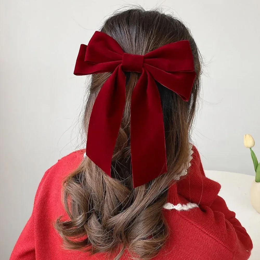 Vintage Big Large Velvet Bow Hairpins Barrettes for Women Girls Wedding Long Ribbon Korean Hair Clip Hairgrip Hair Accessories