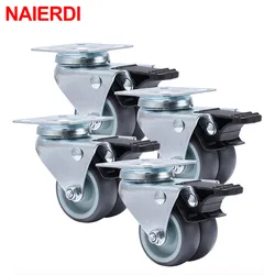 NAIERDI 4 sztuk koła koła 2 cal Heavy Duty obrotowy miękkie rolka gumowa z hamulcem do wózek z platformą meble koła