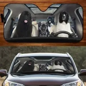 Funny Newfoundland Family Driving Dog Lover Dog Lover Car Sunshade, Car Window Sun Cover for Newfoundland Mom, Car Windshield Vi