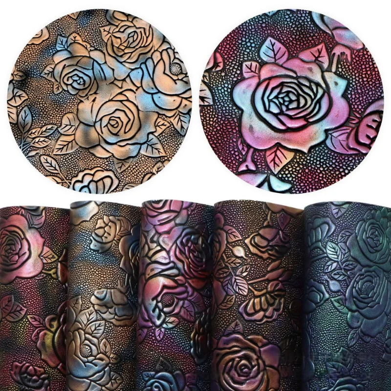 Metallic Colour Flower Non-stick Leather Bump Textured Slice Rose Flowers Synthetic Leather Fabric DIY Bag Sewing Material Craft