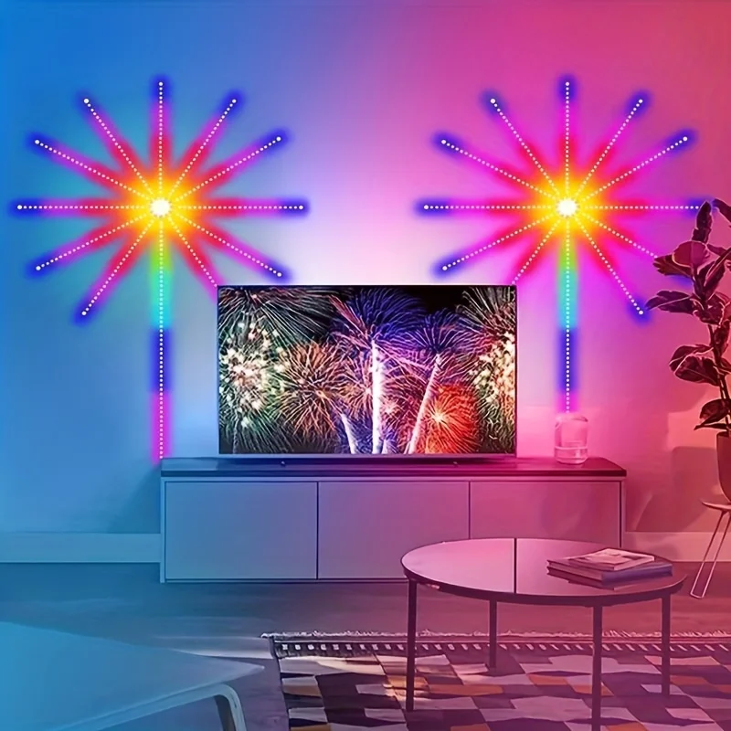 RGBIC-Feux d\'Artifice LED avec Télécommande à 24 Touches, Son Musical, 5V, USB, Bande pour Décoration Murale de ix