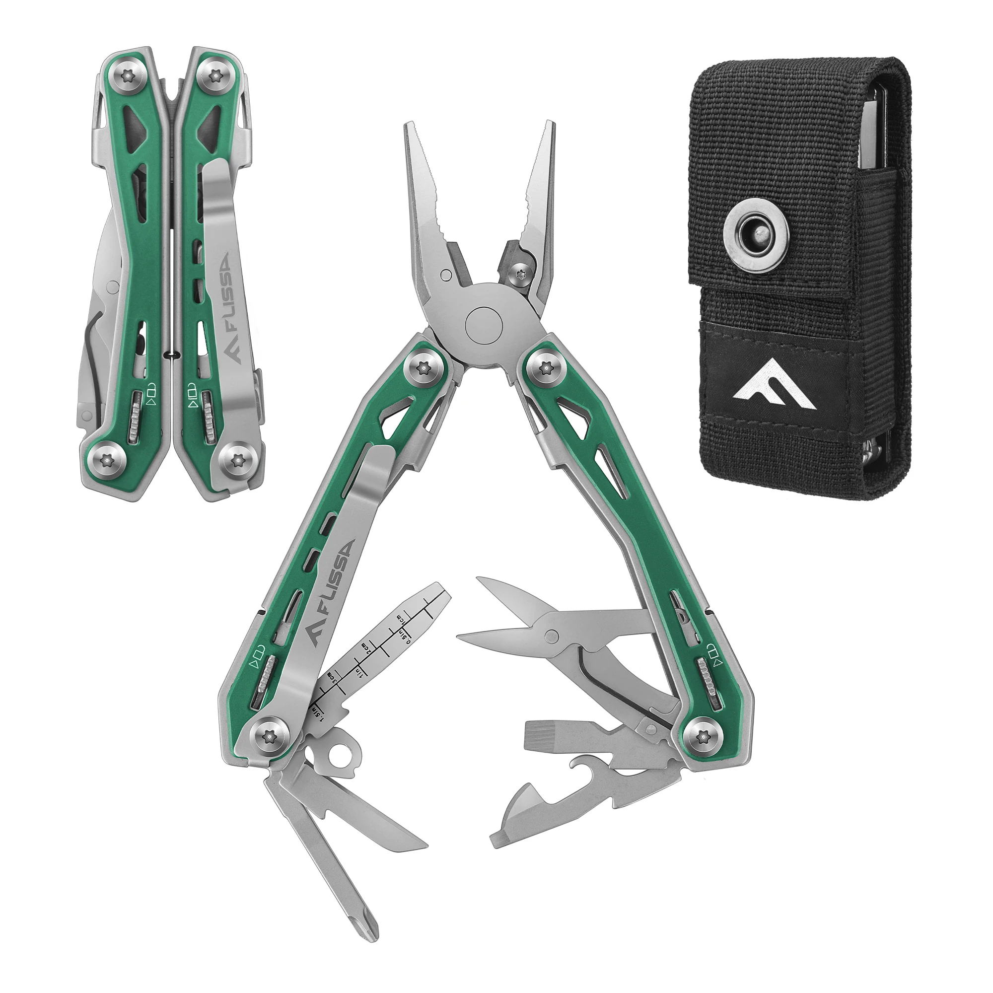 

FLISSA Multi Tool Pliers 16 in 1 Stainless Steel Multipurpose tool with Tactical Multitool Knife Screwdrivers Saw Bottle Opener