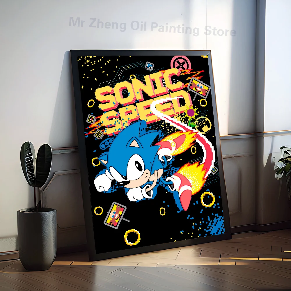 1PC Anime Sonic Poster Self-adhesive Art Waterproof Paper Sticker Coffee House Bar Room Wall Decor