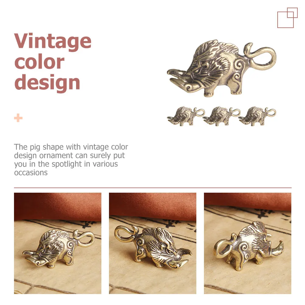 

4pcs Brass Keychain Charms Boar Shape Vintage Diy Key Ring Pendant Decorative Ornament For Jewelry Home Desktop Craft Gift Retro