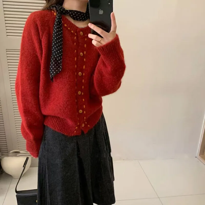 Autumn and Winter Fashion New Women's Elegant Knitted Single Breasted Casual Wool Cardigan Retro Plush Thick Warm Sweater