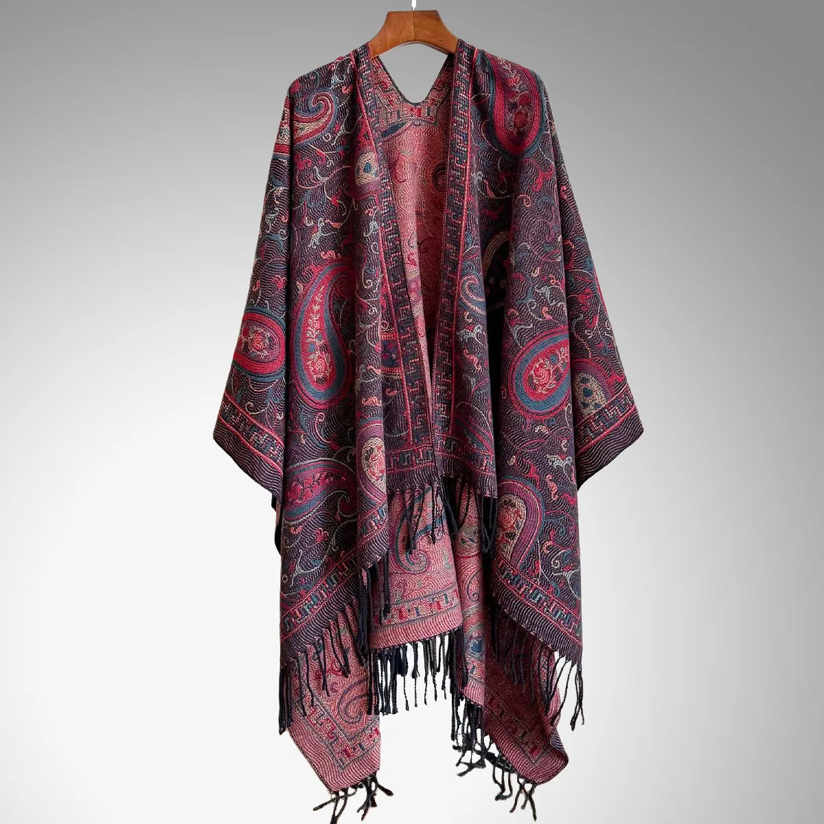 2025 nouvelle Cape ethnique rétro frange jupe portefeuille automne/hiver vêtements d'extérieur écharpe femmes voyage et stationnaire Cape Poncho