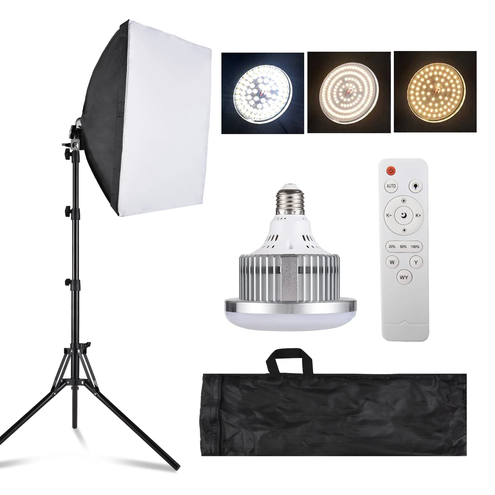 Studio Photography Light Kit Softbox Lighting Set Including LED Light + Softbox + Light Stand + Remote Control + Carry Bag