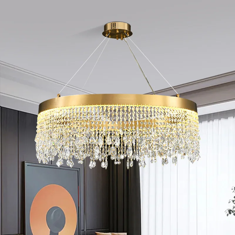 Imagem -04 - Nordic k9 Lustre de Cristal Luxo Pendurado Lâmpada Ouro Led Círculo Teto Pingente de Luz Lustre Decoração de Casa Venda de Fábrica 2024