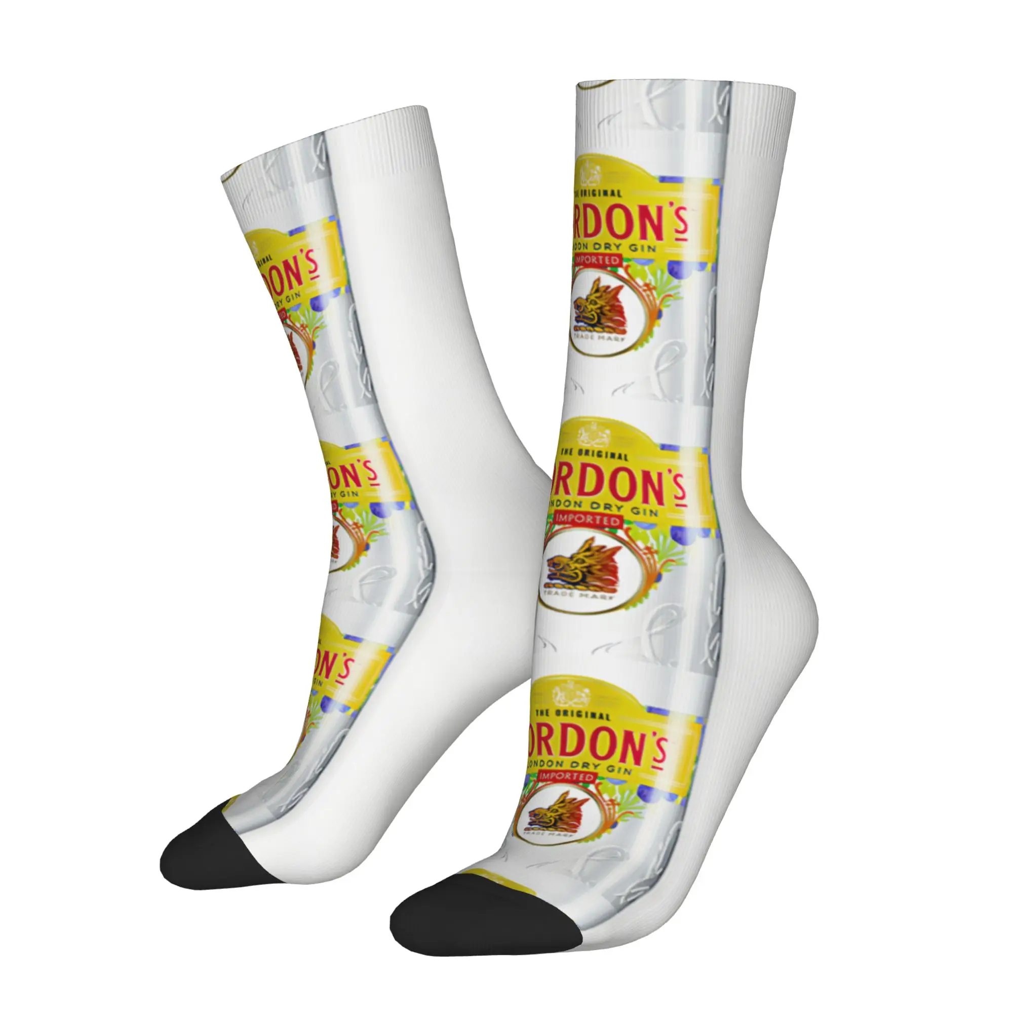 Calcetines divertidos con estampado de la etiqueta del ginebra London Dry de Gordon, diseño de hip hop, sin costuras, calcetines casuales para hombre