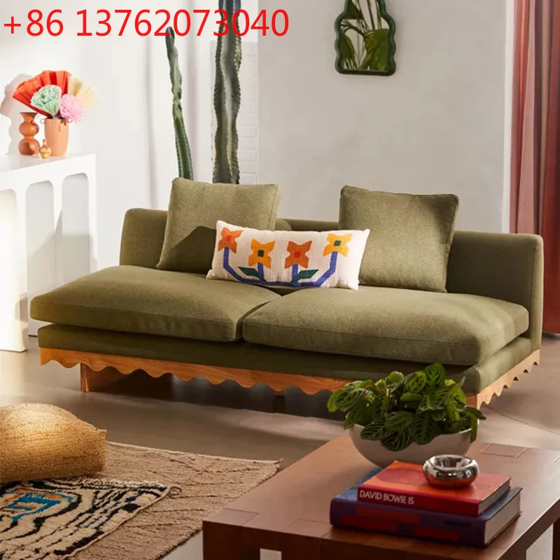 

French retro fabric sofa living room small apartment solid wood sofa medium ancient style