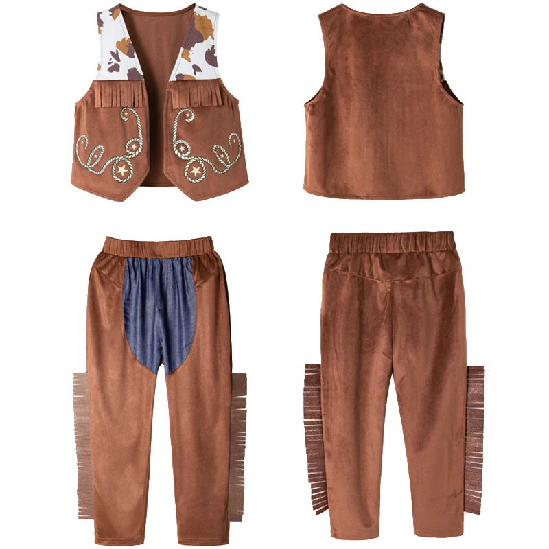4-teiliges Cowboy-Kostüm für Babys, Jungen, Ostern, Cosplay-Kleidung, Weste + Schal + lange Hosen + Hüte, Karneval, Party, Kostüm, Urlaubsgeschenk – Detail 5