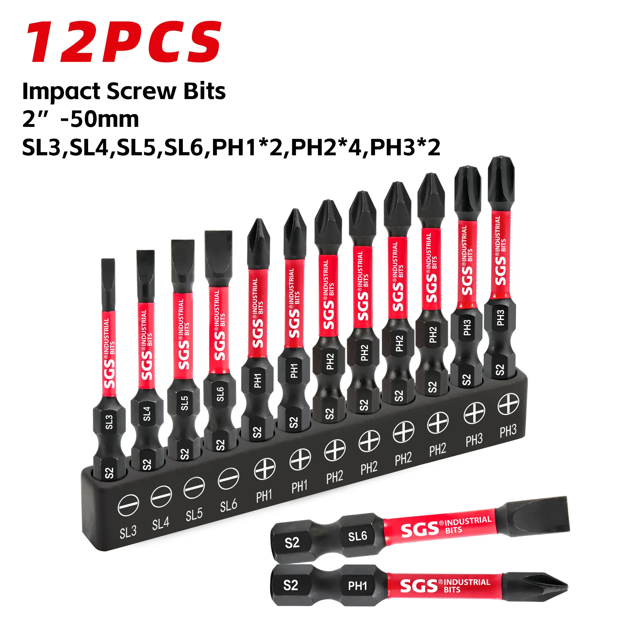 12-Piece Set of Strong Magnetic Impact Screwdriver Bits, Including Sl3/Sl4/Sl5/Sl6 Flathead, 2Xph1, 4Xph2, 2Xph3 Phillips, with Multi-Specification Bits and Strong Magnetic Design for Easy Screw Pickup, Comes with a Storage Base, Impact-Resistant and Wear-Resistant, Suitable for Impact Screwdrivers, Ideal for Multi-Scenario Screw Removal and Assembly, Such as Home Repairs and Industrial Assembly, Is a Practical Hardware Tool